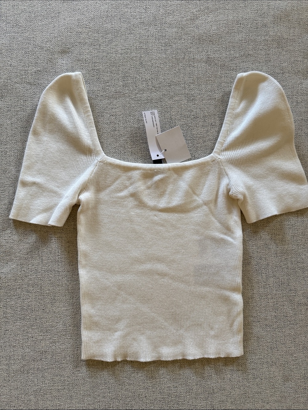 3/$30 H&M Cream Ribbed Puff-Sleeve Square Neck Top